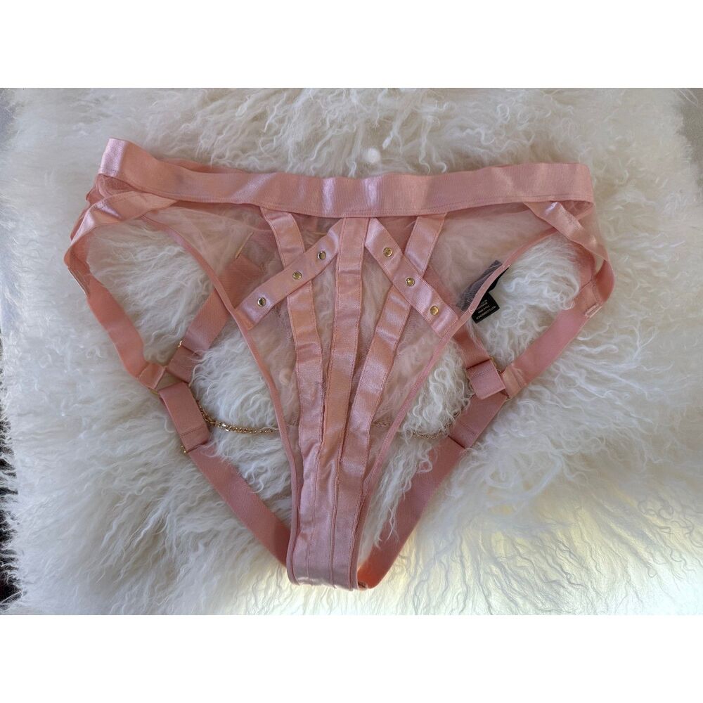 RARE Honey Birdette INDRIA Pink & Gold Brief L NWOT